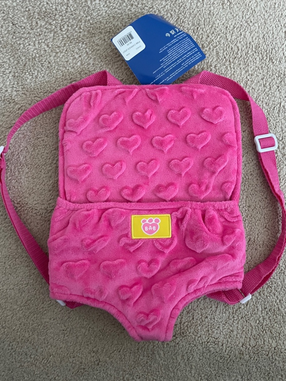 Build-A-Bear Bright Pink Heart Plush Stuffie Carrier/Backpack